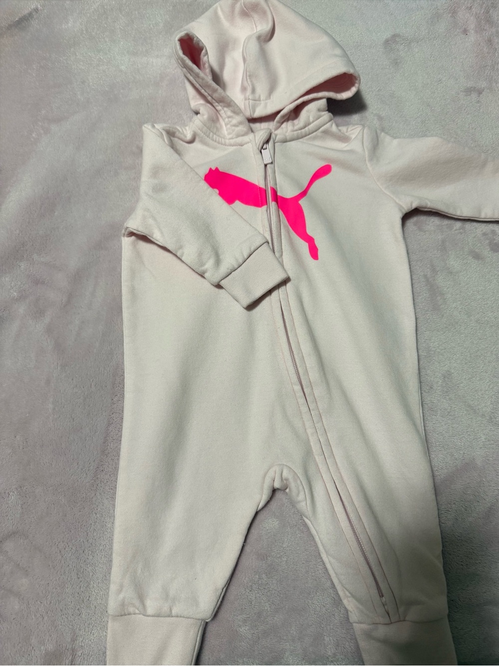 Puma Light Pink Hooded Baby One-Piece with Hot Pink Logo